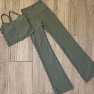 Beyond Yoga Olive Green Boot Cut Pants & Crop Top Set